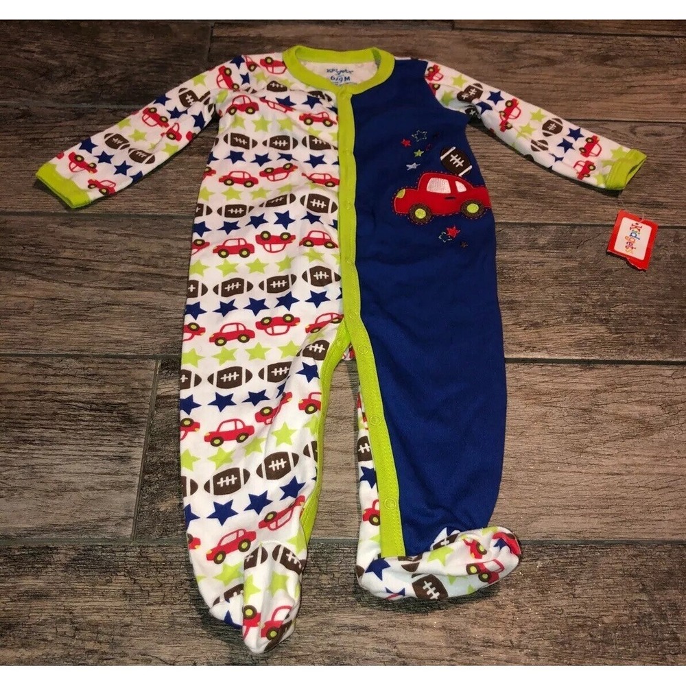 New Kidgets One-piece‎ Cars Football Sleeper Baby Infant 6-9 Months 6-9M